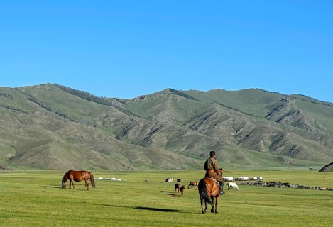 Nomads in the barren landscape in the Orkhon Valley