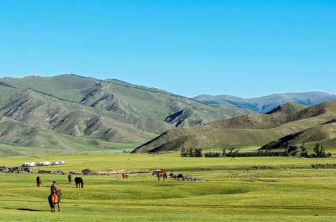 Nomads in the barren landscape in the Orkhon Valley