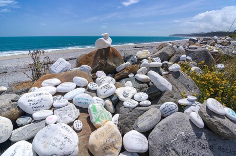 Memorial stones on the beach at Haast