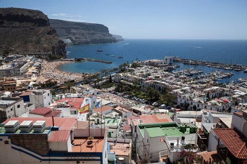 View from the Mirador towards Puerto de Mogan with marina and coast