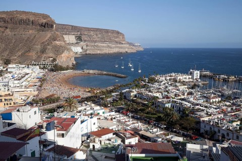 View from the Mirador towards Puerto de Mogan with marina and coast