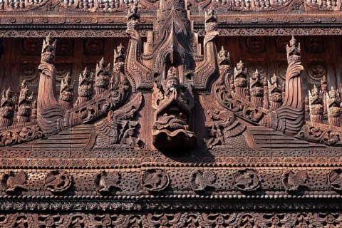 Carvings on the wooden facade