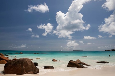 Granite cliffs and beach at Anse Lazio