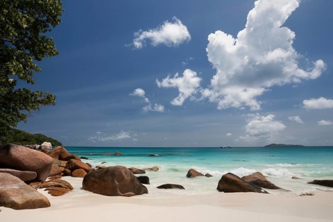 Granite cliffs and beach at Anse Lazio