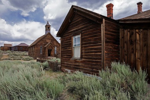 Old wooden houses and a church