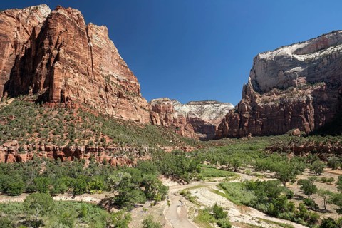 View towards Zion Canyon and North Fork Virgin River from Emerald Pools Trail
