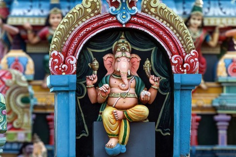 Elephant god Ganesha on a Hindu temple in Riviere des Anguilles