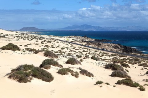 Road FV 1 in the wandering dunes El Jable