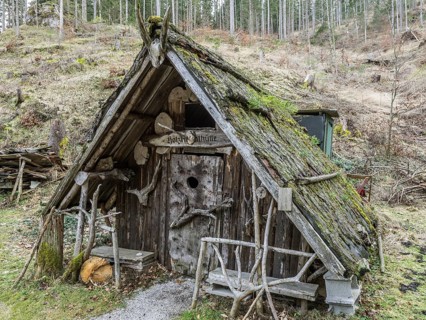 Quaint woodcutter's hut in the forest