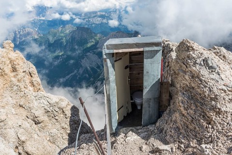 Outdoor toilet on the highest peak of the Dolomites
