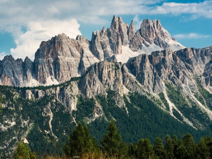 View from the mountain Nuvolau towards rock group Lastoi di Formin