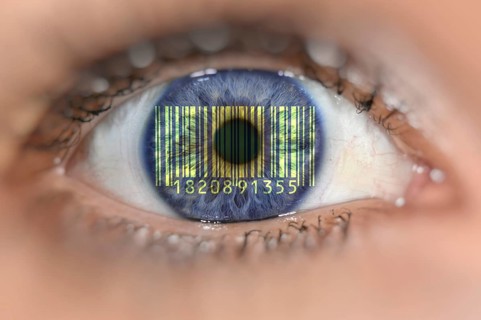 Detail of eye with barcode EAN