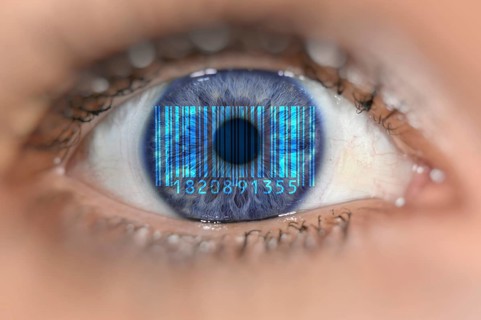 Detail of eye with barcode EAN