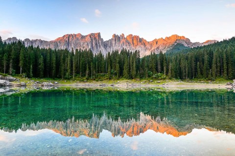 Karersee lake in front of Latemar