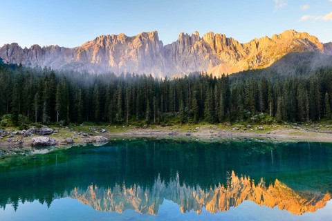 Karersee lake in front of Latemar