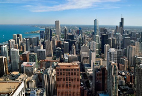 Chicago skyline and Lake Michigan
