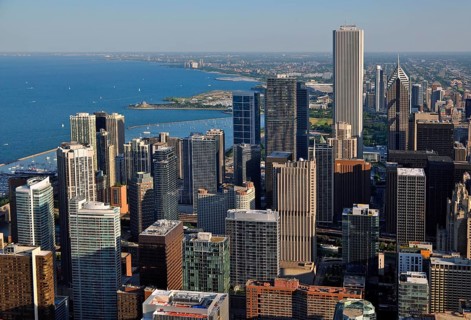 Chicago skyline and Lake Michigan