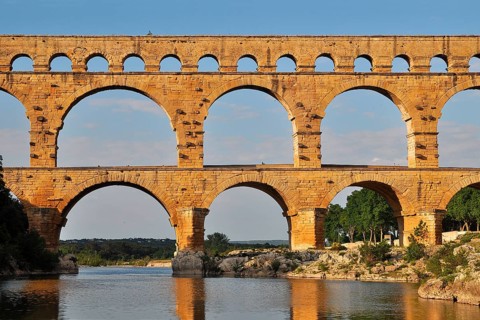 Roman aqueduct Pont du Gard over the Gardon