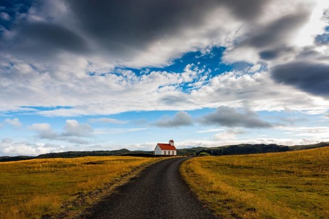 Small church with red roof in South Iceland