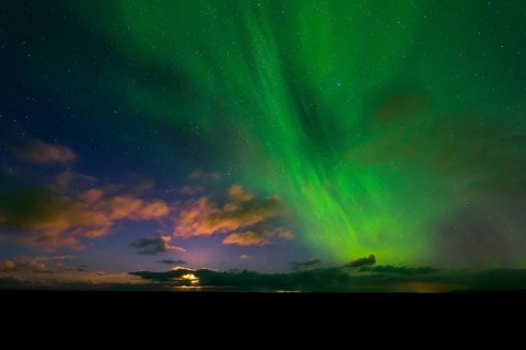 Moon and Aurora Borealis
