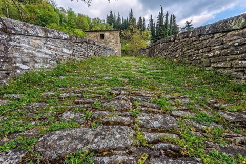Way over old bridge and house