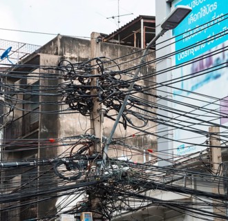 Power lines on utility pole