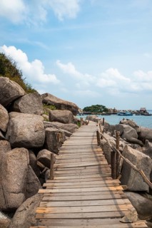 Wooden dock at coast