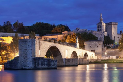 Bridge St. Benezet over the Rhone with Notre Dame des Doms and the Popes' Palace, Avignon