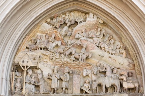 Late Gothic tympanum of the main portal of the Ritterkapelle or Knights' Chapel
