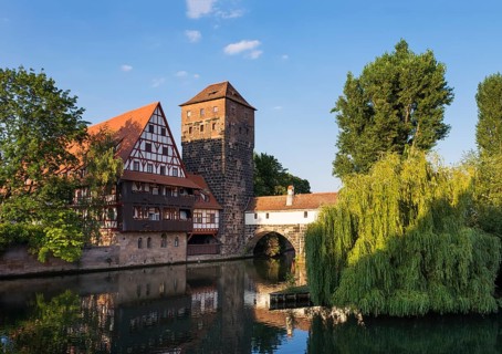 Weinstadel and water tower by the river Pegnitz