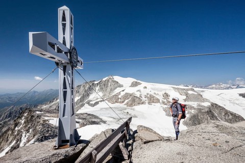 Climber on the top of the Western Floitenspitz