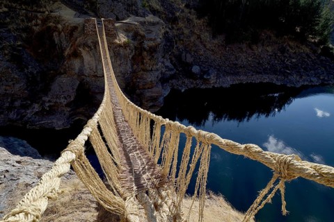 Last intact Inca rope bridge