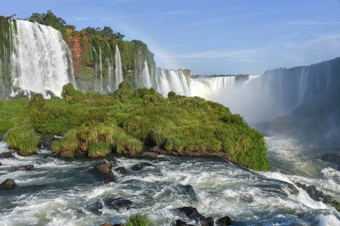 View from the waterfall Salto Santa Maria to the Garganta del diablo with rainbow