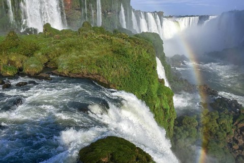 View from the waterfall Salto Santa Maria to the Garganta del diablo with rainbow