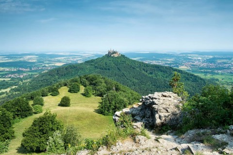 View from the lookout point Zeller Horn across the Zollernalb with Hohenzollern Castle