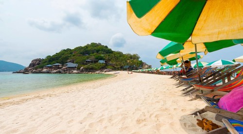 Beach with parasols