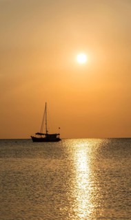 Sailboat in the sea at sunset