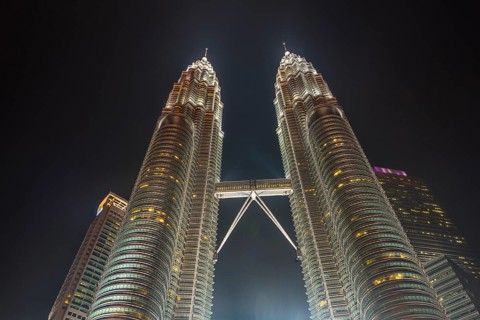 Illuminated Petronas Tower at night