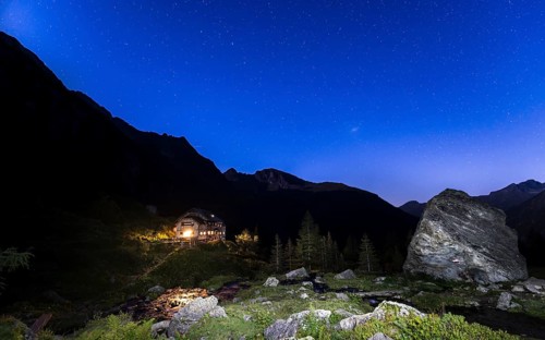 Starry sky above Gollinghutte at night
