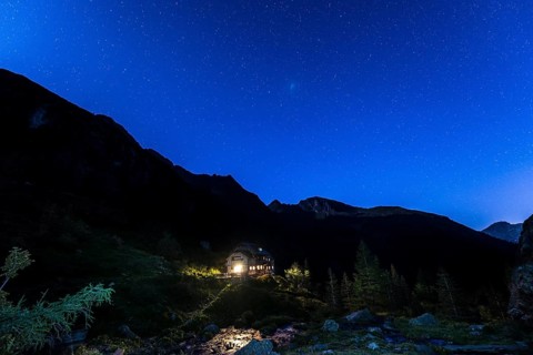 Starry sky above Gollinghutte at night