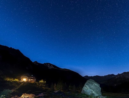 Starry sky above Gollinghutte at night
