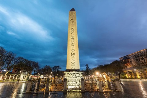 Antique Egyptian obelisk on Hippodrome of Constantinople or Sultan Ahmet Square