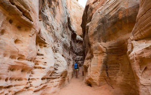 Hiker walking through a canyon