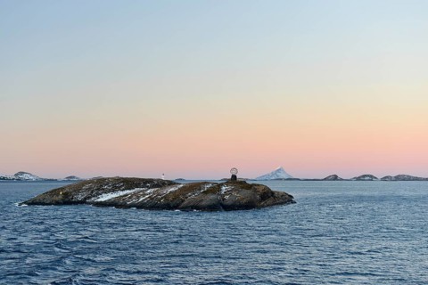 Arctic Circle Monument on small island Vikingen