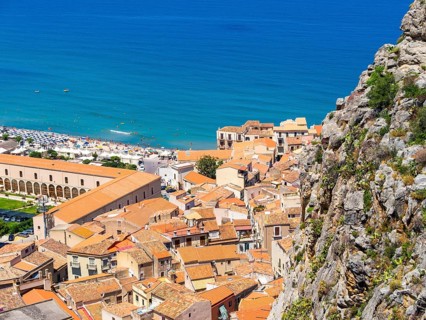 View from the Rocca di Cefalu limestone rock towards the historic centre