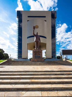 Independence Museum or Independence Memorial Museum with statue of Dr. Sam Nujoma