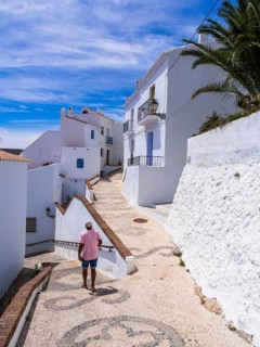 White houses in narrow alleyway