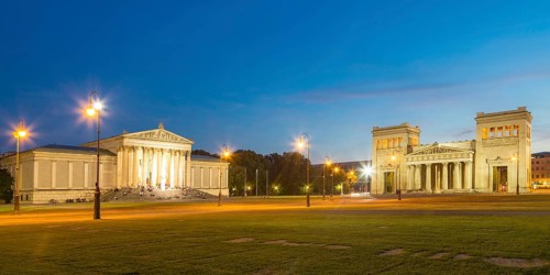 Konigsplatz with the Propylaea and State Collection of Antiquities at dusk