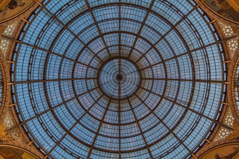 Glass dome over the octagon in the Galleria Vittorio Emanuele II