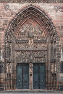 Gothic main portal of Sankt Lorenz or St. Lawrence Church